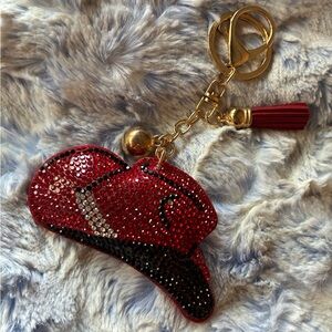 Glamorous Red and Black Rhinestone Cowboy Hat Keychain